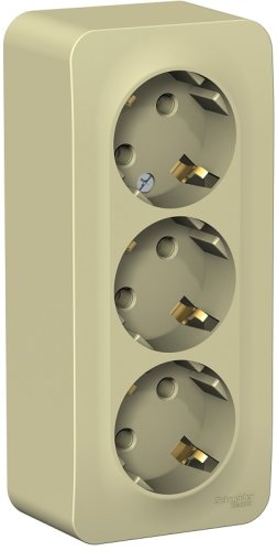 Розетка с заземлением накладная Systeme Electric Blanca 3-м. бежевый картинка